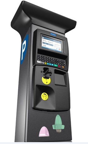 A parking machine displaying a screen